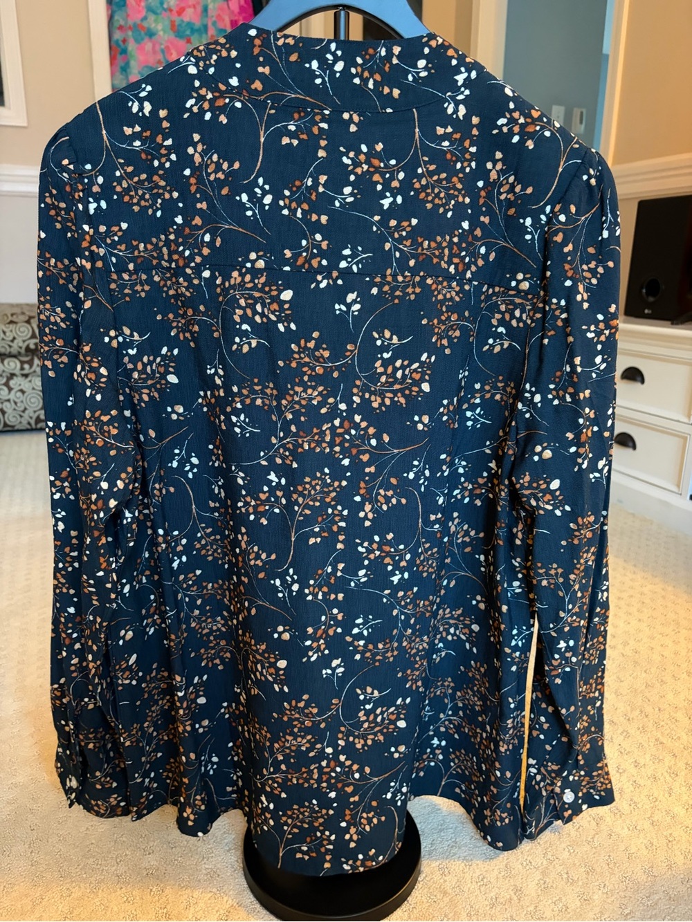 J. Jill Teal Green Floral V-Neck Long Sleeve Blouse - Picture 2 of 2